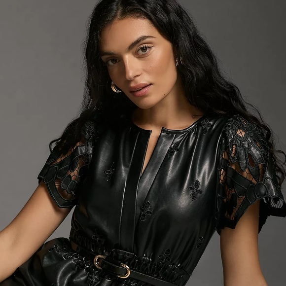 Anthropologie The Somerset Collection Maxi Dress: Faux Leather Embroidered - Picture 11 of 12